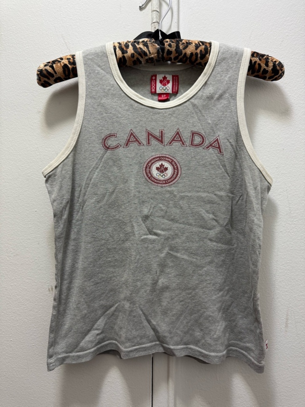 Y2K Roots 2004 Canada Olympic Grey Tank Top with Red Accents Small